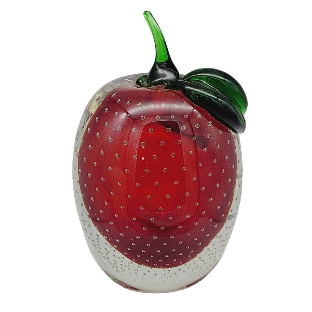 Art Glass LARGE Apple Paperweight 6.5" Exquisite Bullicante Encased Red 3.5lbs